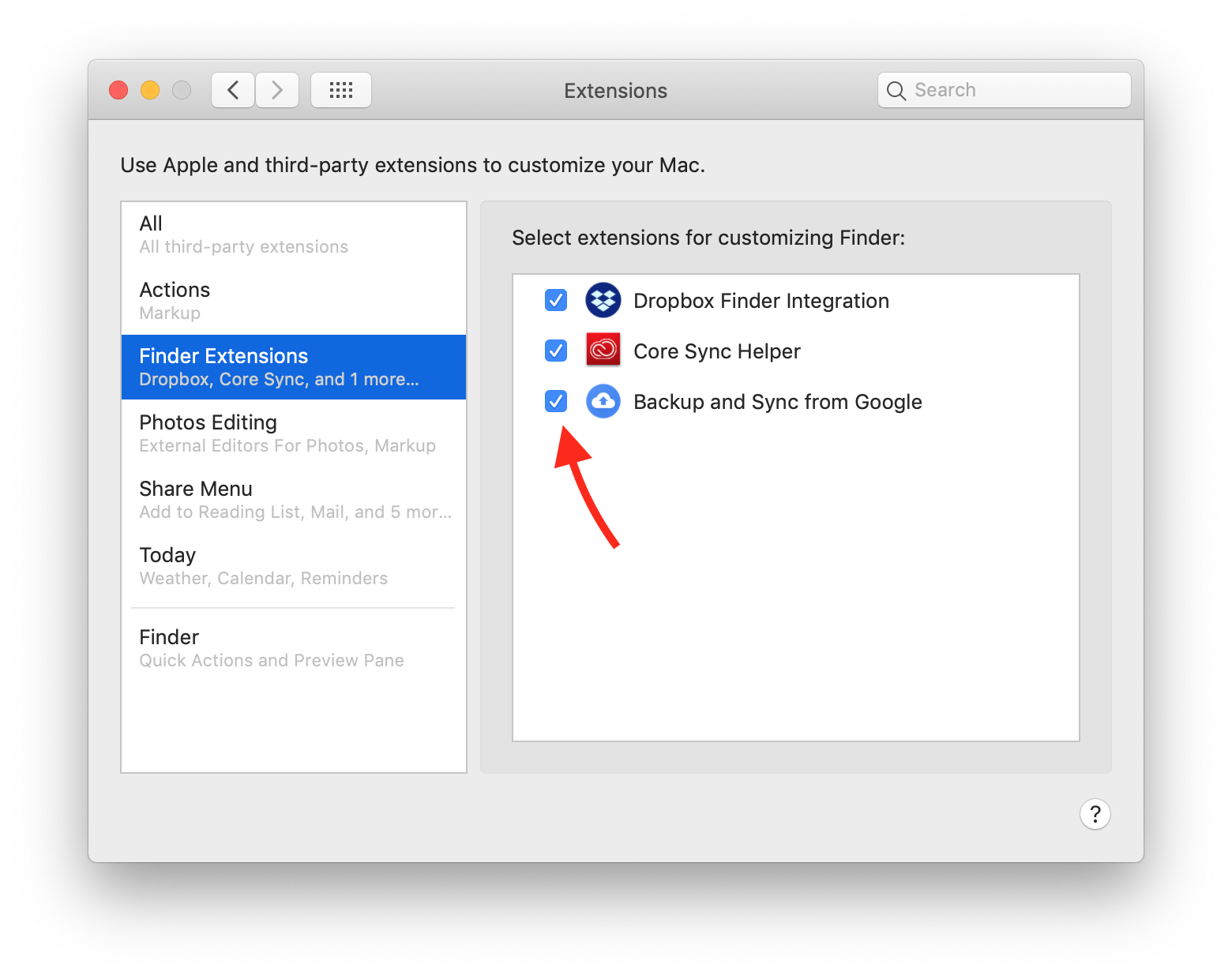 change settings for backup and sync from google mac